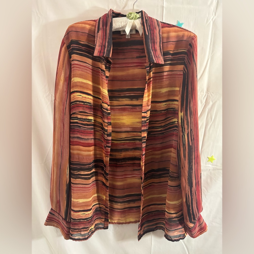 Vintage Due Per Due Abstract Striped Sheer Blouse‎ Size M/L